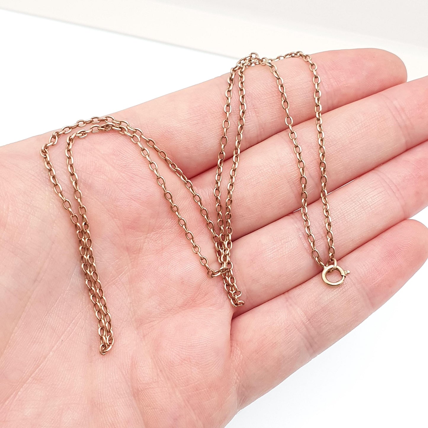 Old Vintage 9k 9ct Rose Gold Chain Necklace Cable Link Long 55cm 21.6" 5.03g Links Solid 9 Carat Rose Red Mens Womens Jewelry Jewellery
