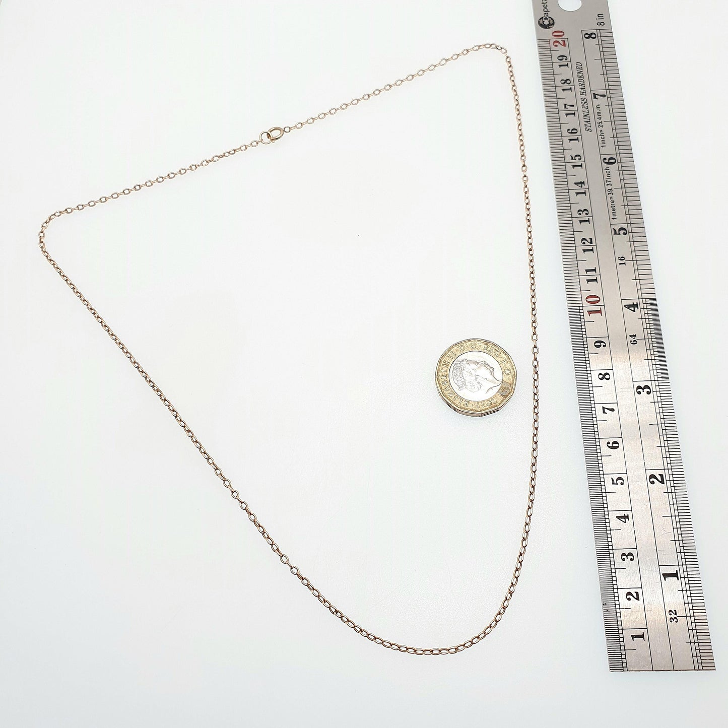 Old Vintage 9k 9ct Rose Gold Chain Necklace Cable Link Long 55cm 21.6" 5.03g Links Solid 9 Carat Rose Red Mens Womens Jewelry Jewellery