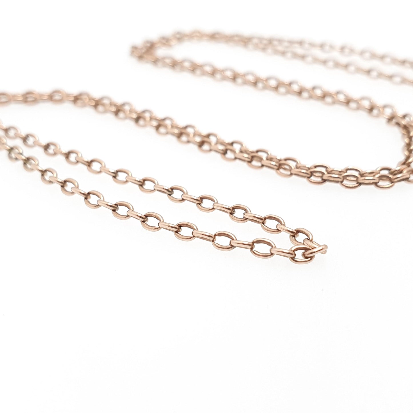 Old Vintage 9k 9ct Rose Gold Chain Necklace Cable Link Long 55cm 21.6" 5.03g Links Solid 9 Carat Rose Red Mens Womens Jewelry Jewellery