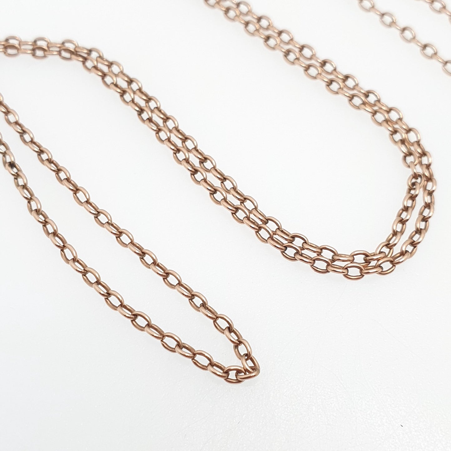 Old Vintage 9k 9ct Rose Gold Chain Necklace Cable Link Long 55cm 21.6" 5.03g Links Solid 9 Carat Rose Red Mens Womens Jewelry Jewellery