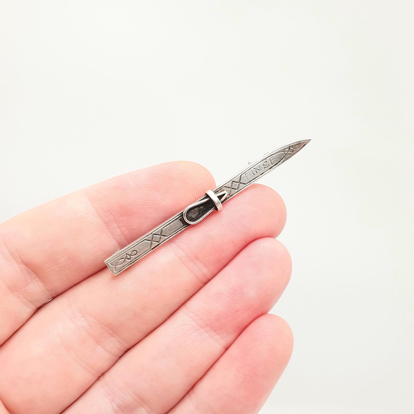 Antique Solid Silver MARIUS HAMMER Ski Brooch Pin Finse Norway Norwegian Skiing Scandinavian Vintage Jewelry Jewellery