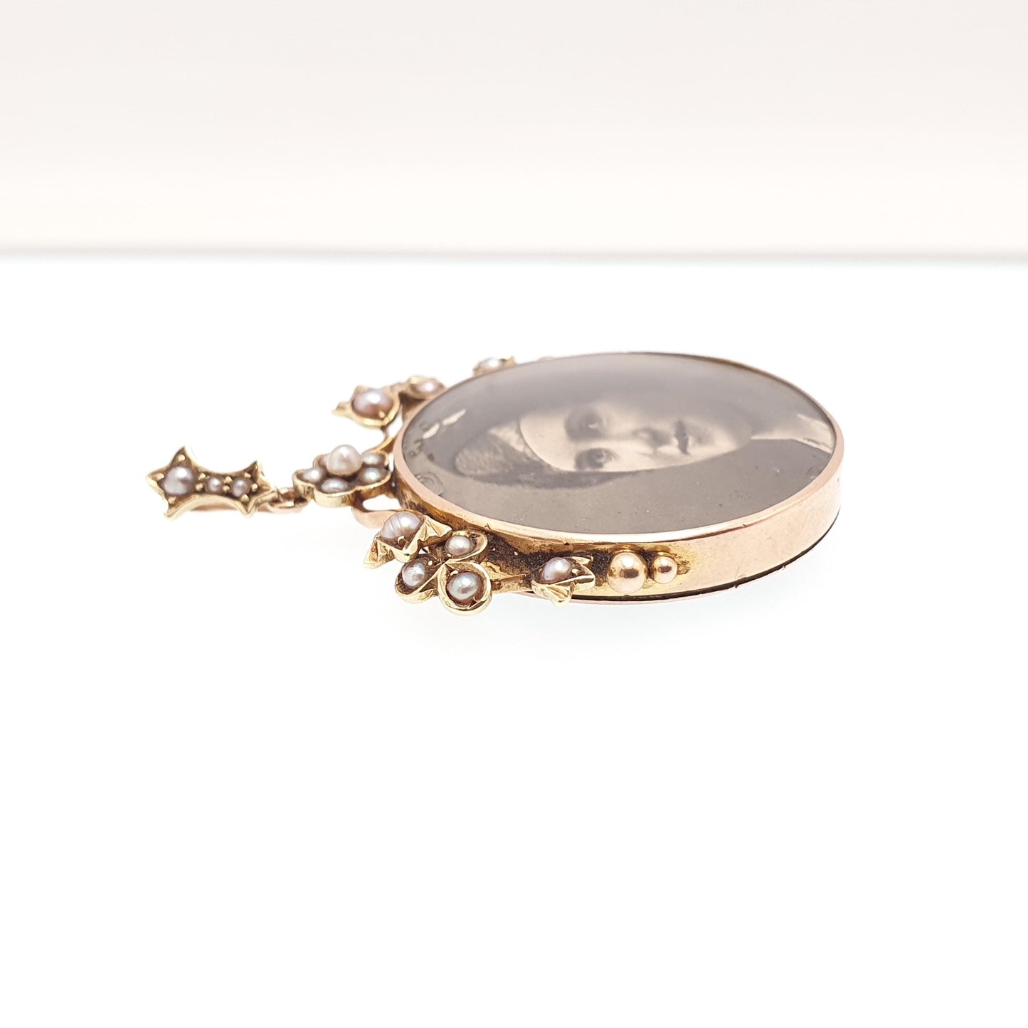 Antique 15ct Gold Seed Pearl Locket Pendant Necklace Art Nouveau Solid 625 15 Carat Edwardian Double Sided Vintage Jewelry Jewellery