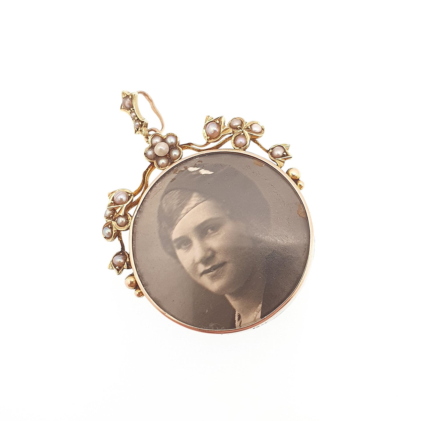 Antique 15ct Gold Seed Pearl Locket Pendant Necklace Art Nouveau Solid 625 15 Carat Edwardian Double Sided Vintage Jewelry Jewellery