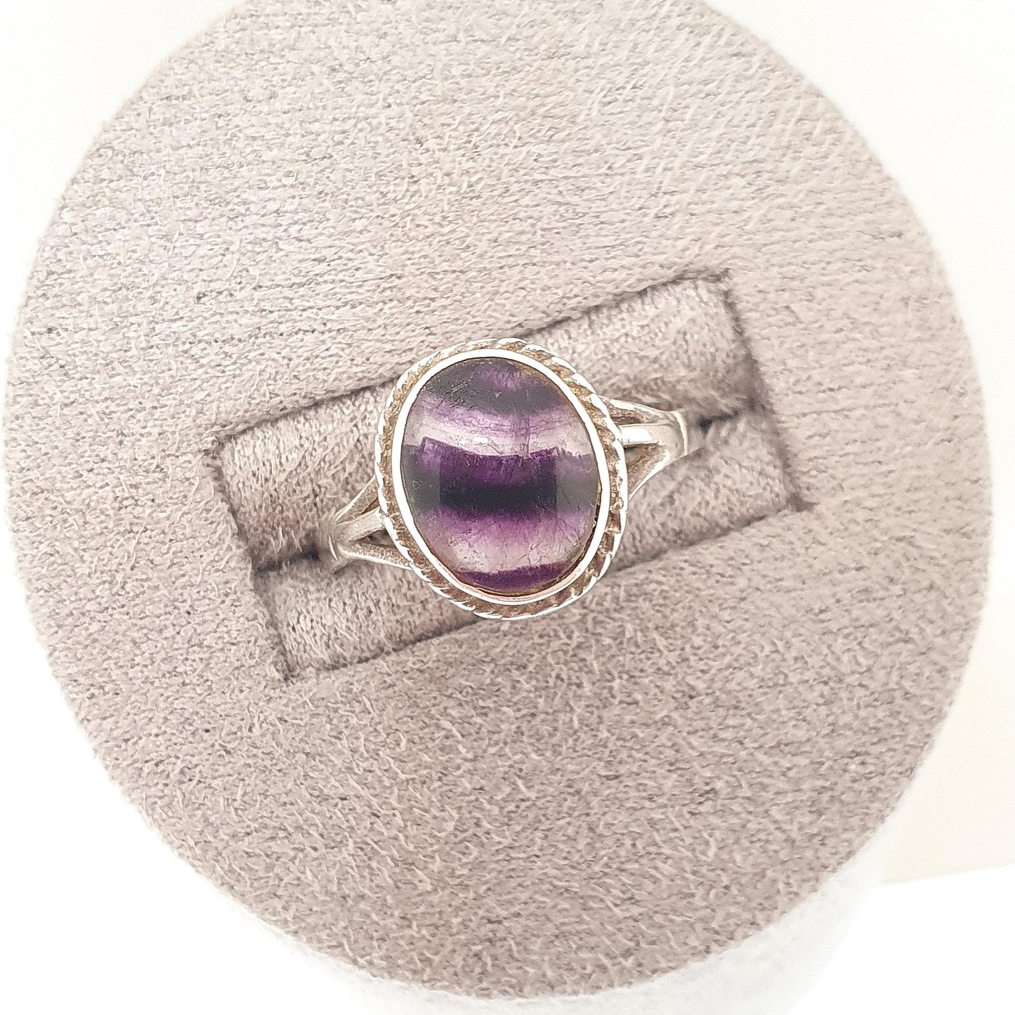 Vintage Blue John Sterling Silver Ring Signet Cabochon Oval Fluorite Bleu Jaune Womens Ladies Retro Oval Rare Gemstone Jewelry Jewellery