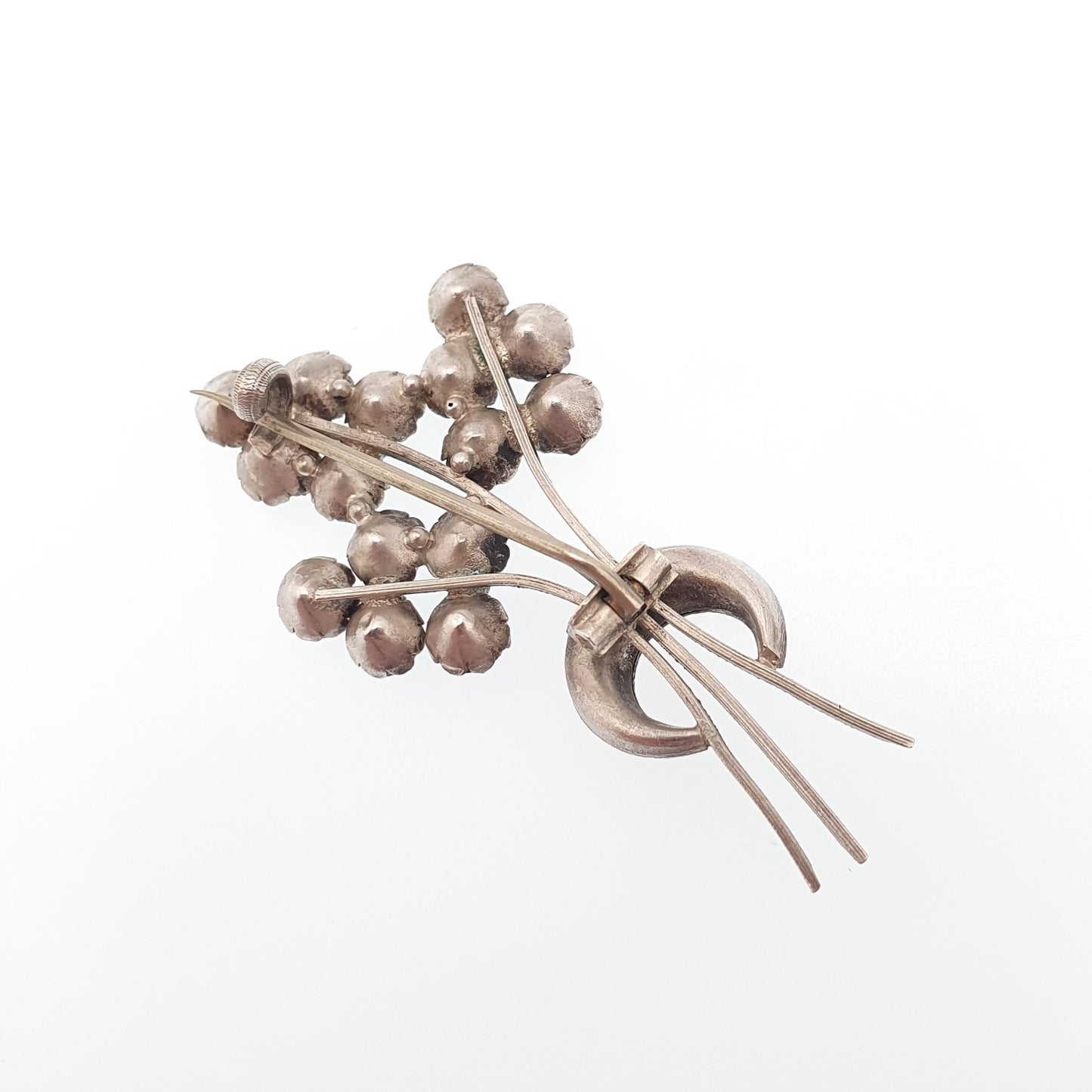 Antique Victorian Solid Silver Diamond Paste Brooch Crescent Moon Rose Gold Highlight Floral Spray Sparkly Vintage Jewelry Jewellery