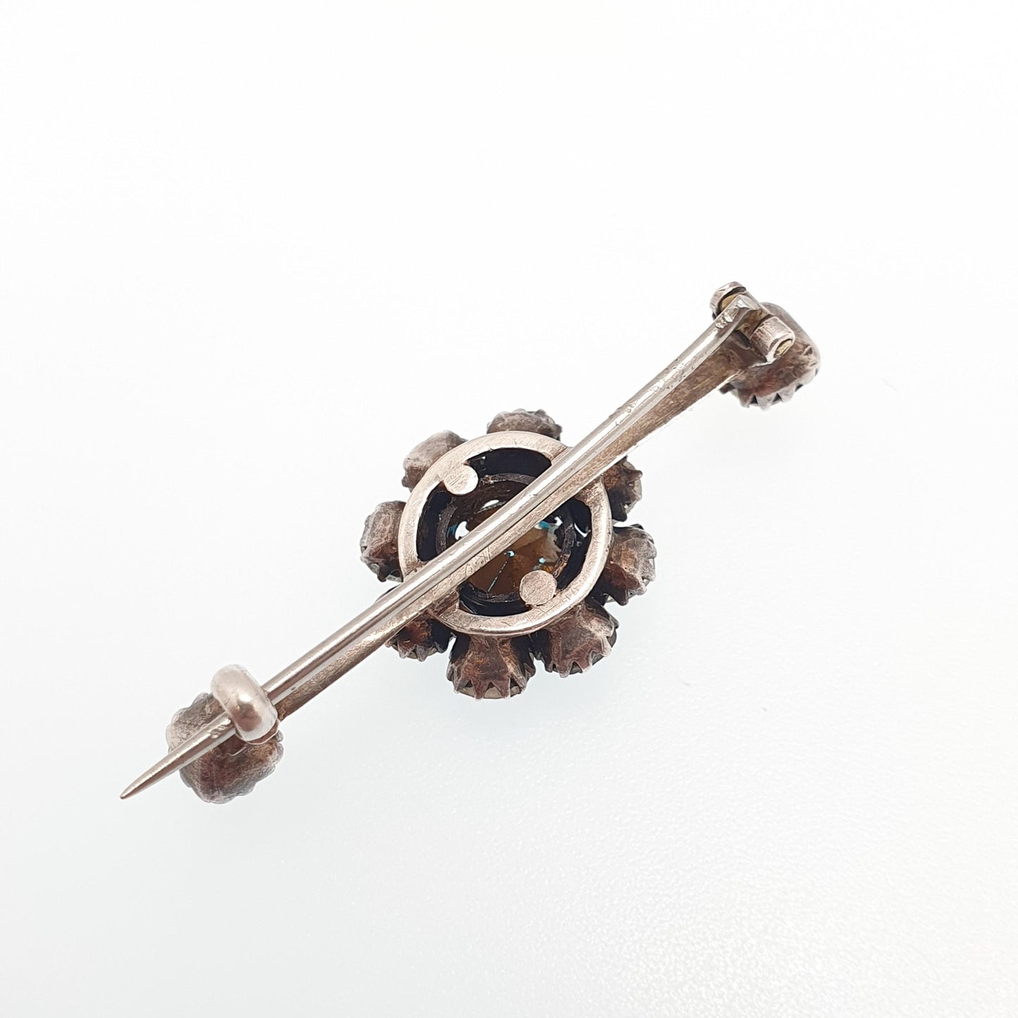 Antique Solid Silver Aquamarine Paste Brooch Victorian Diamond Paste Cluster Cyan Blue Vintage Womens Jewelry Jewellery