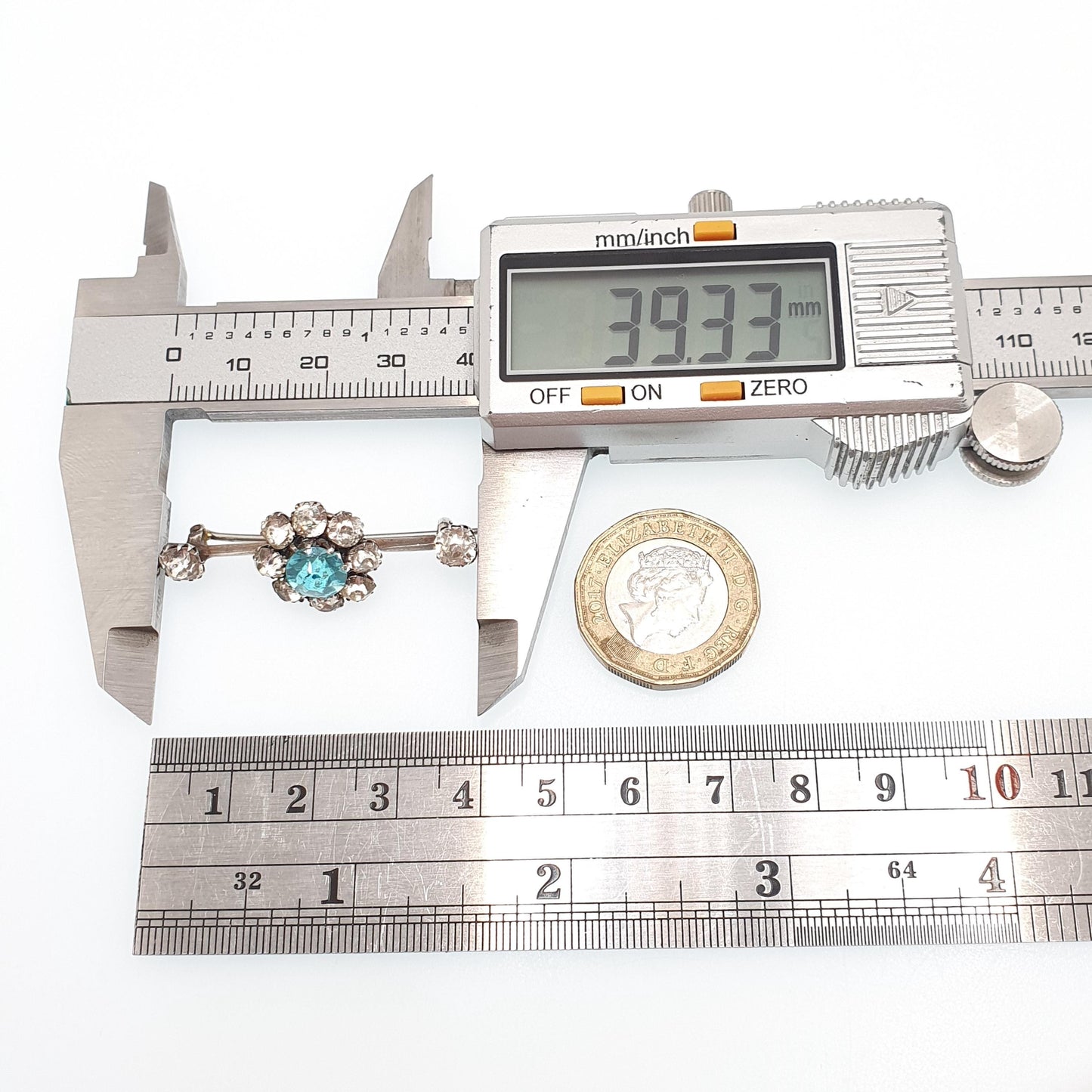 Antique Solid Silver Aquamarine Paste Brooch Victorian Diamond Paste Cluster Cyan Blue Vintage Womens Jewelry Jewellery