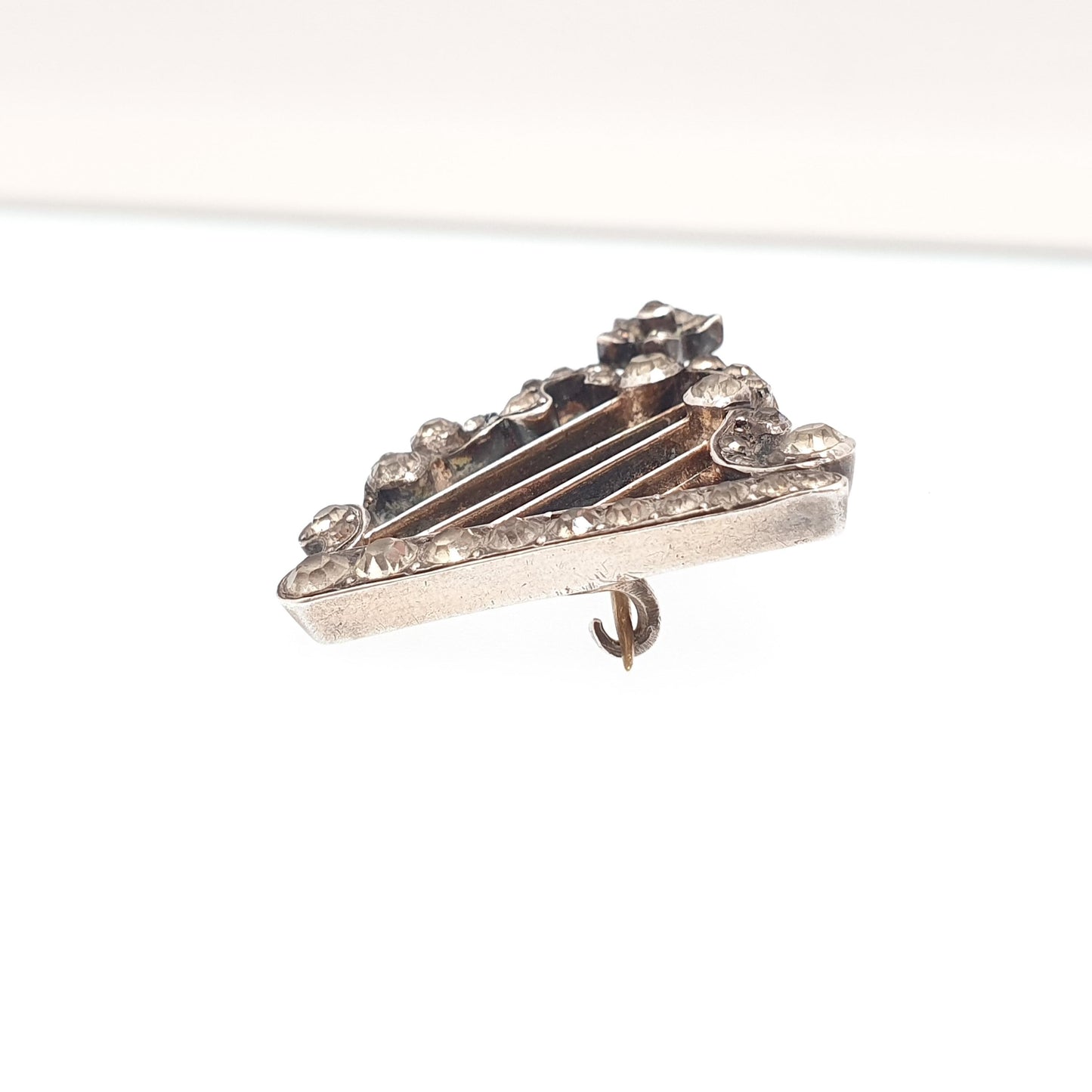 Antique Sterling Silver Harp Brooch Diamond Paste PARISIAN DIAMOND COMPANY Victorian Sweetheart Vintage Womens Jewelry Jewellery