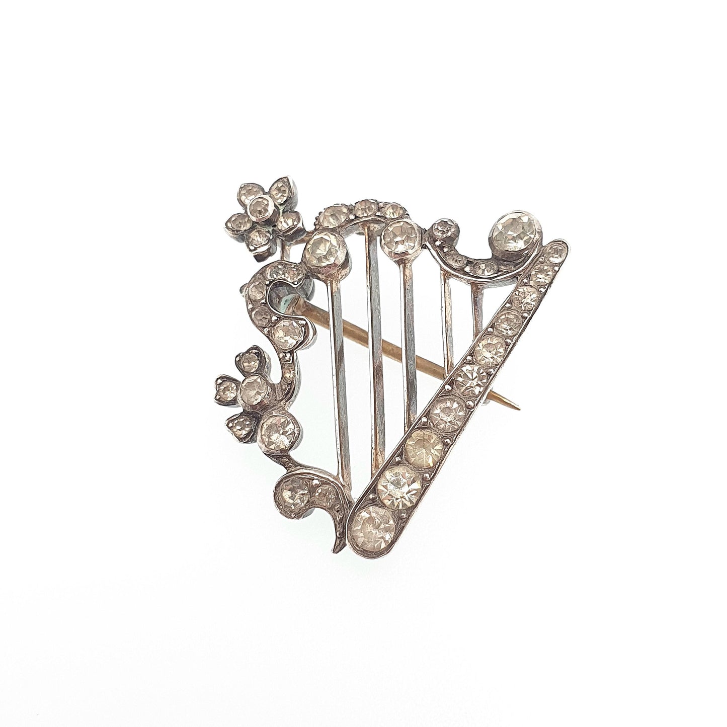 Antique Sterling Silver Harp Brooch Diamond Paste PARISIAN DIAMOND COMPANY Victorian Sweetheart Vintage Womens Jewelry Jewellery