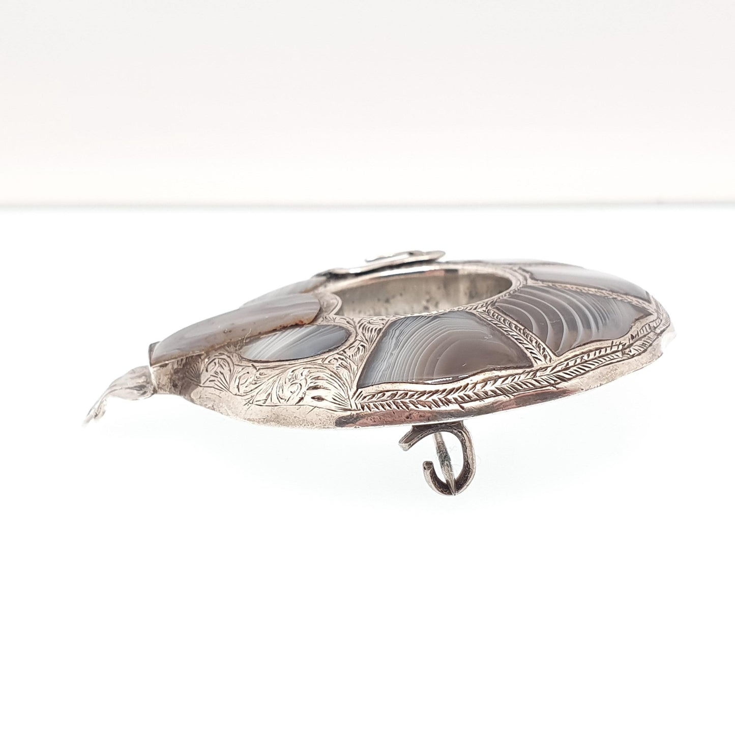 Antique Victorian Sterling Silver Scottish Brooch Montrose Lace Agate Buckle Shape Scotland Large Big Vintage Jewelry Jewellery