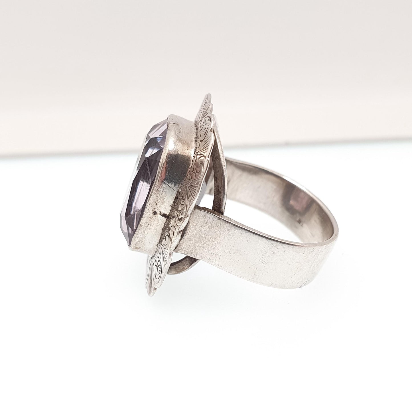 Antique Sterling Silver Amethyst Ring Large Big Gemstones Rectangular Cut Victorian Vintage Genuine Real Quartz Womens Jewelry Jewellery