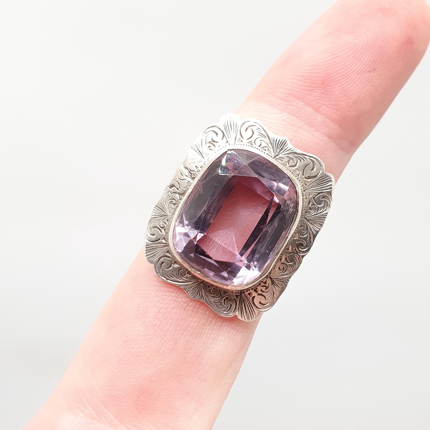 Antique Sterling Silver Amethyst Ring Large Big Gemstones Rectangular Cut Victorian Vintage Genuine Real Quartz Womens Jewelry Jewellery