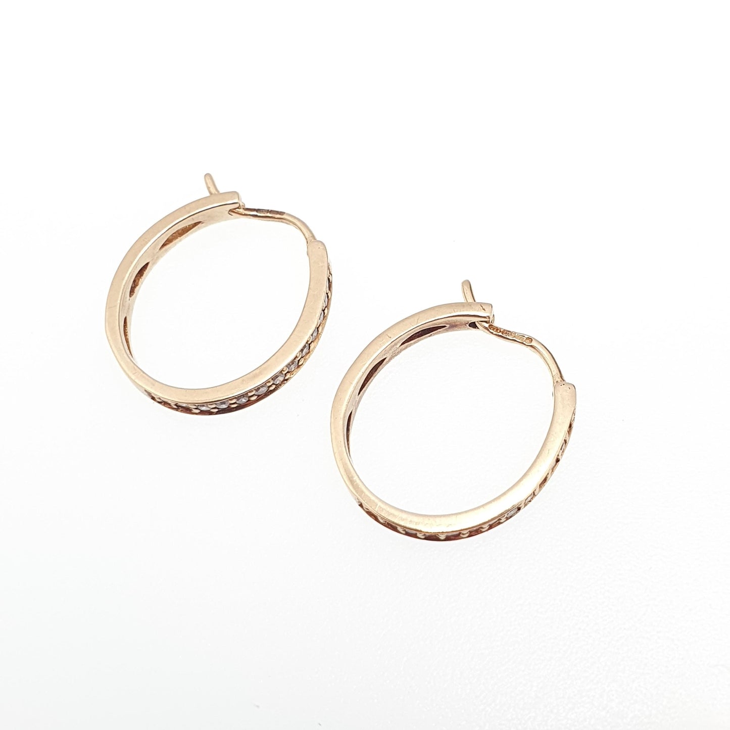 Vintage 9k 9ct Gold Diamond Earrings Hoop U Shape Brilliant Cut Solid 375 Gemstone Stud Latch Jewelry Retro Jewellery