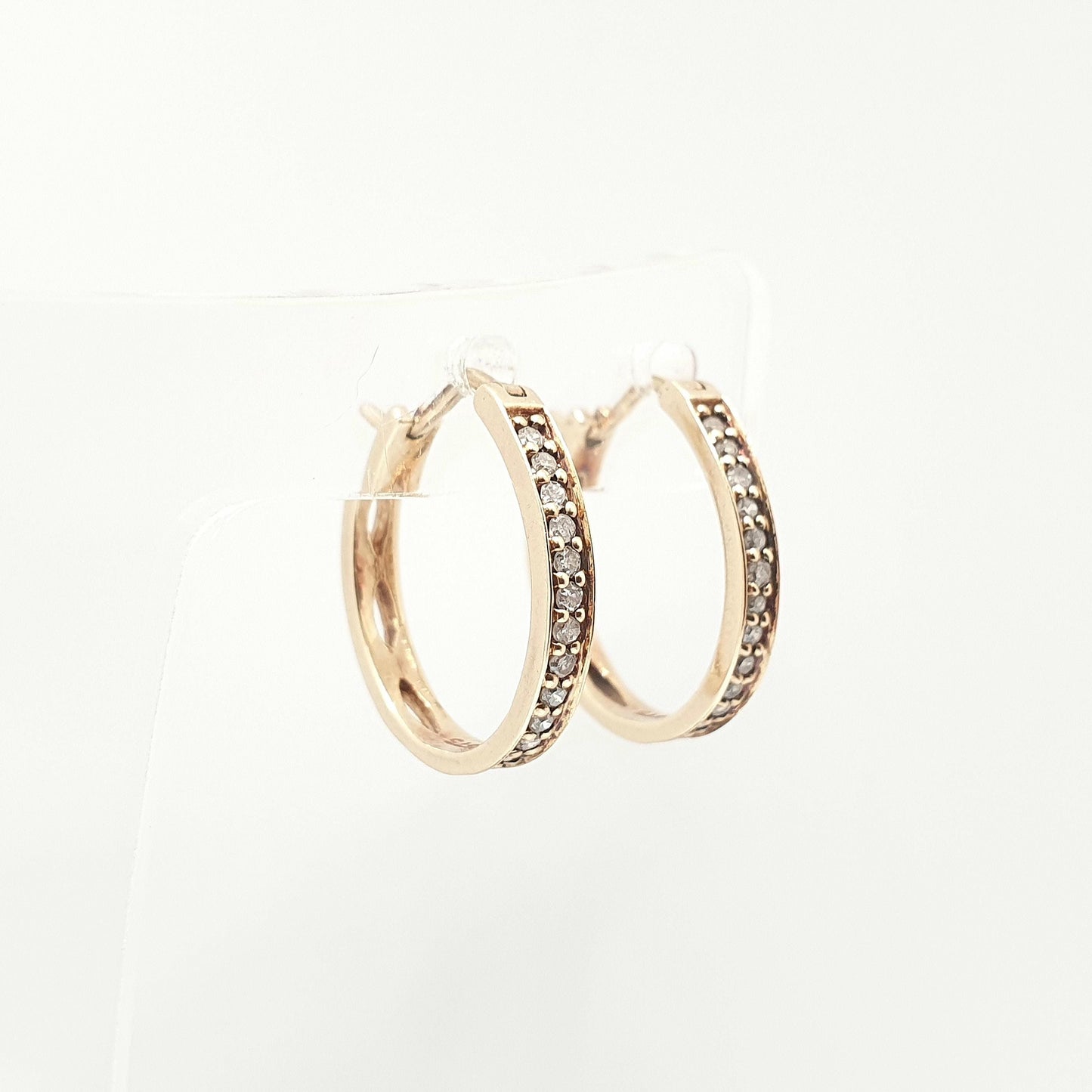 Vintage 9k 9ct Gold Diamond Earrings Hoop U Shape Brilliant Cut Solid 375 Gemstone Stud Latch Jewelry Retro Jewellery