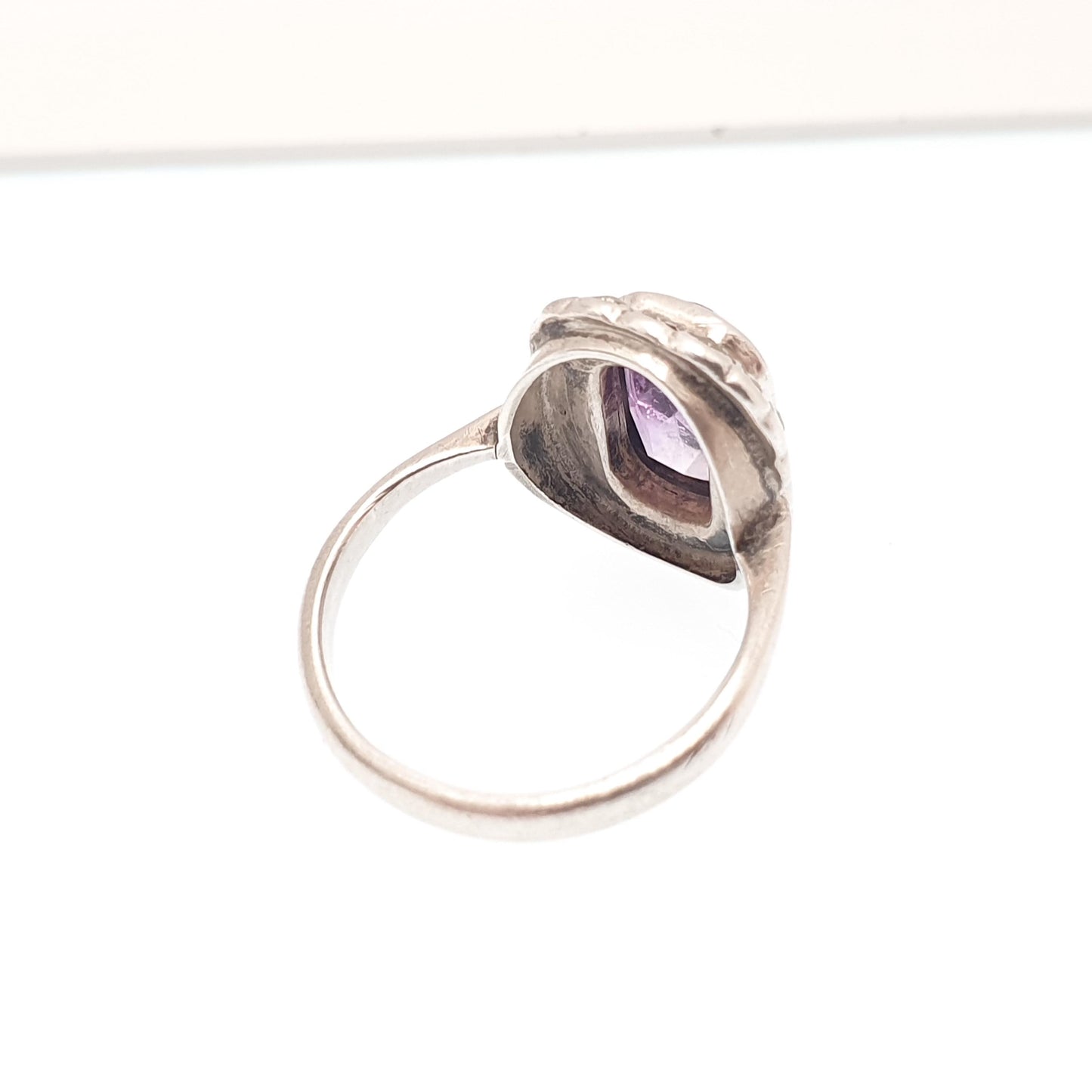 Antique Art Deco Amethyst Sterling Silver Ring 1920s Vintage Signet Rectangular Cut Halo Cluster Gemstone Womens Jewelry Vintage Jewellery
