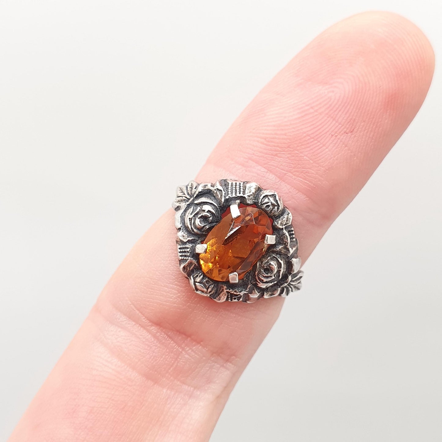 Antique Solid Silver Natural Citrine Ring Arts & Crafts Victorian Genuine Real Gemstone Oval Cut Vintage Women Jewellery Jewelry