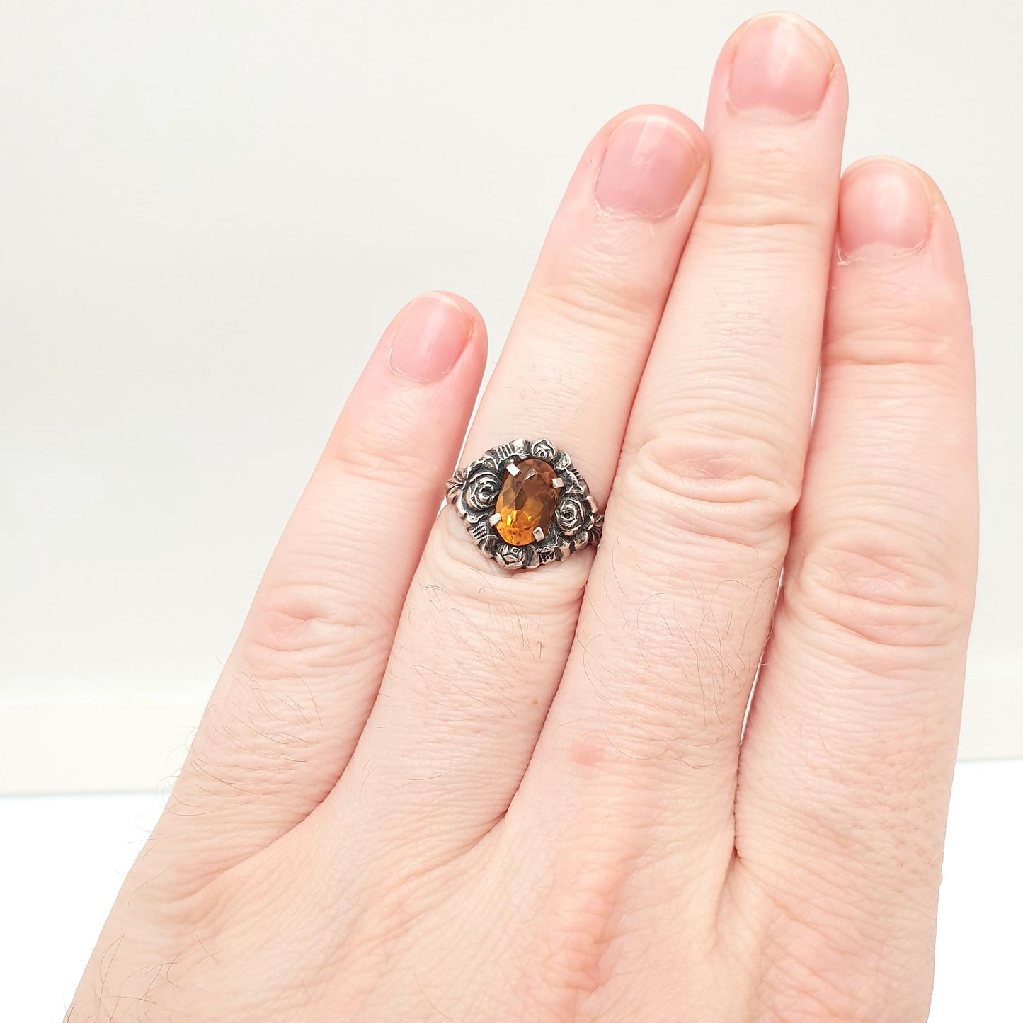 Antique Solid Silver Natural Citrine Ring Arts & Crafts Victorian Genuine Real Gemstone Oval Cut Vintage Women Jewellery Jewelry