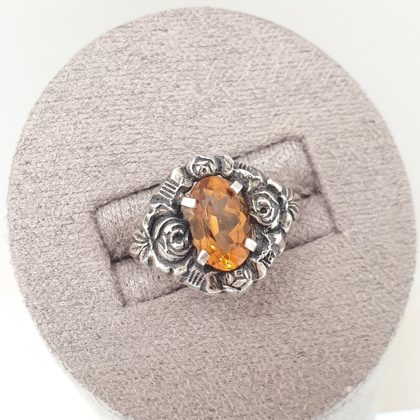 Antique Solid Silver Natural Citrine Ring Arts & Crafts Victorian Genuine Real Gemstone Oval Cut Vintage Women Jewellery Jewelry