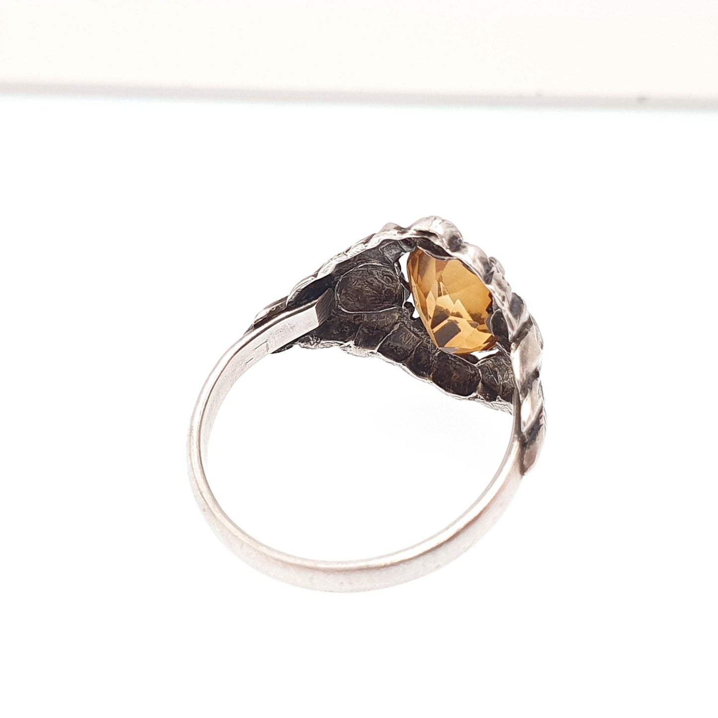 Antique Solid Silver Natural Citrine Ring Arts & Crafts Victorian Genuine Real Gemstone Oval Cut Vintage Women Jewellery Jewelry
