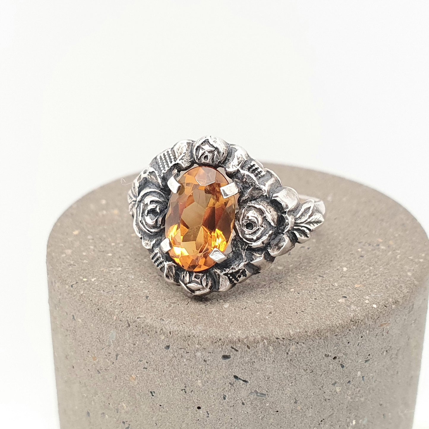 Antique Solid Silver Natural Citrine Ring Arts & Crafts Victorian Genuine Real Gemstone Oval Cut Vintage Women Jewellery Jewelry