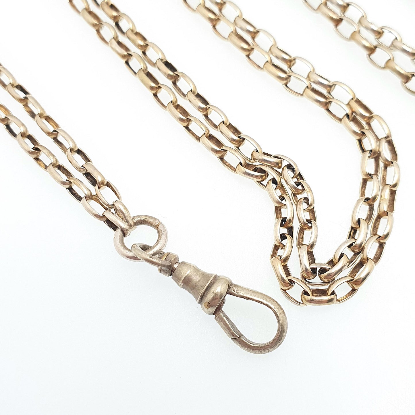 Antique Victorian Gold Gilt Muff Chain Necklace Dog Clip Cable Belcher Link 185cm 72" 30.43g Long Vintage Jewelry Jewellery