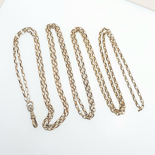 Antique Victorian Gold Gilt Muff Chain Necklace Dog Clip Cable Belcher Link 185cm 72" 30.43g Long Vintage Jewelry Jewellery