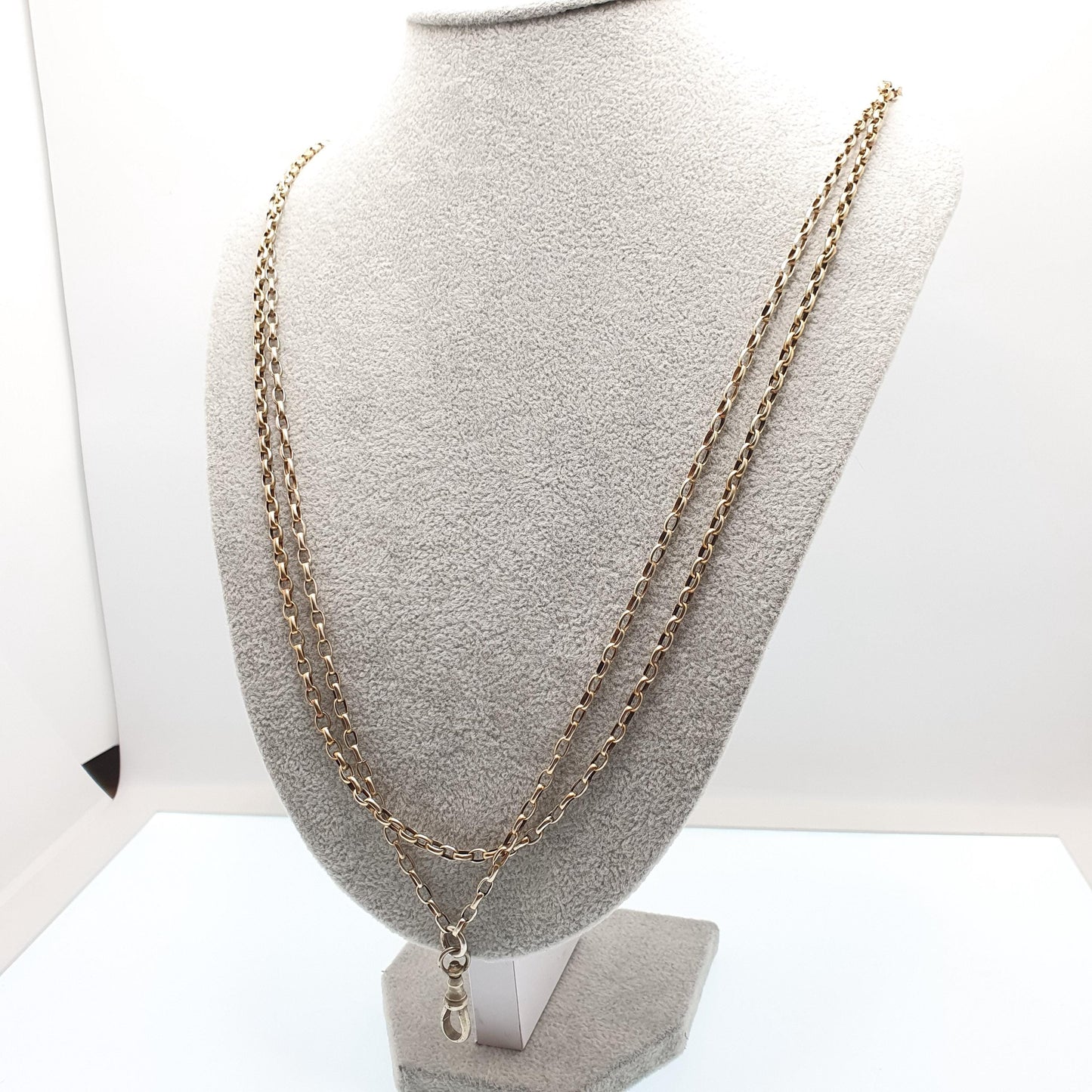 Antique Victorian Gold Gilt Muff Chain Necklace Dog Clip Cable Belcher Link 185cm 72" 30.43g Long Vintage Jewelry Jewellery