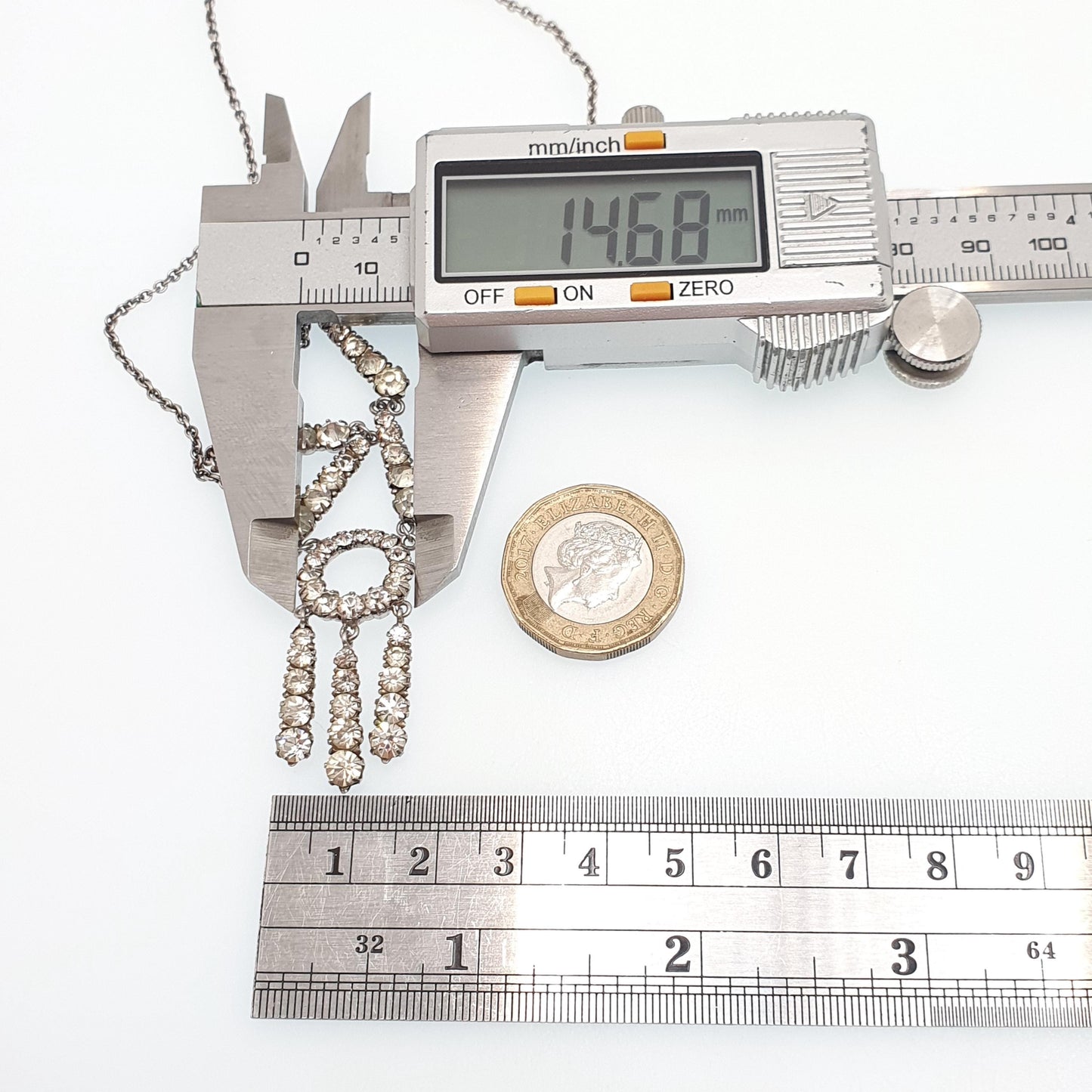 Antique Sterling Silver Diamond Paste Necklace Art Deco Tassel Pendant 1920s Vintage Chain Link Womens Jewellery Jewelry