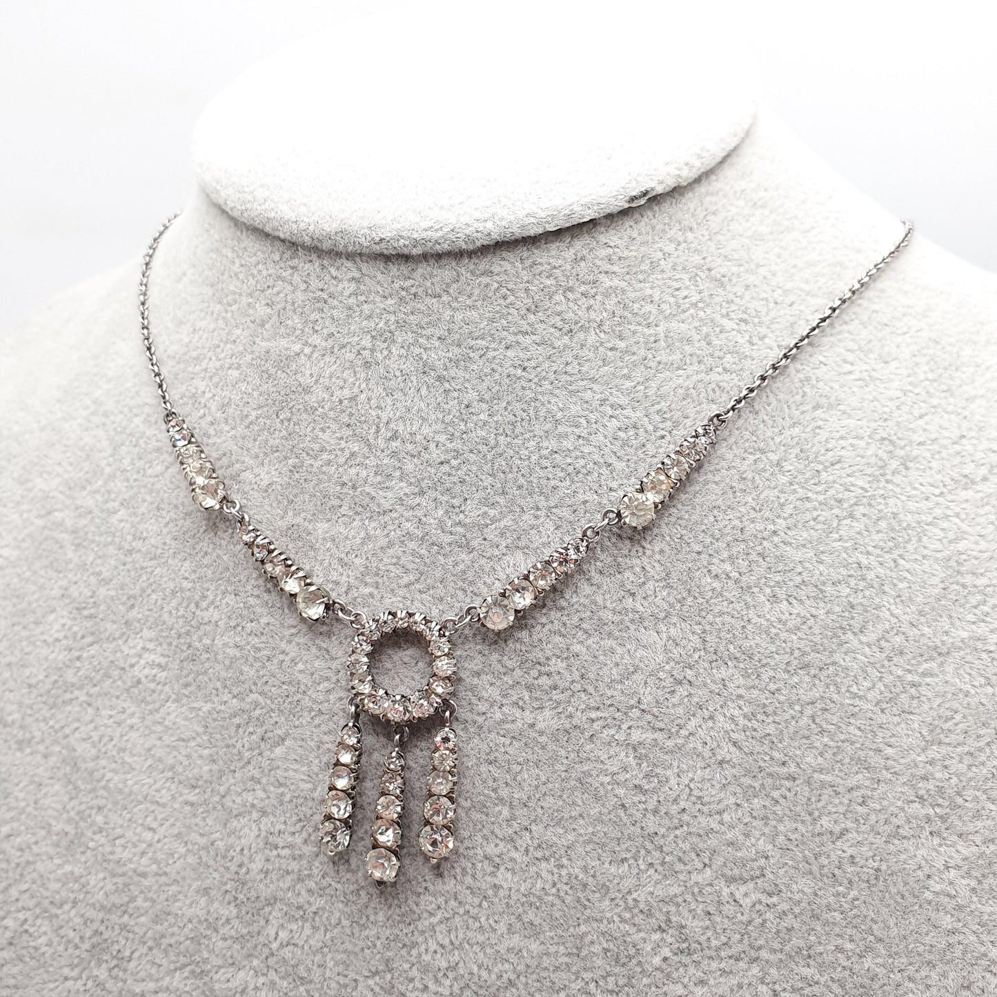 Antique Sterling Silver Diamond Paste Necklace Art Deco Tassel Pendant 1920s Vintage Chain Link Womens Jewellery Jewelry