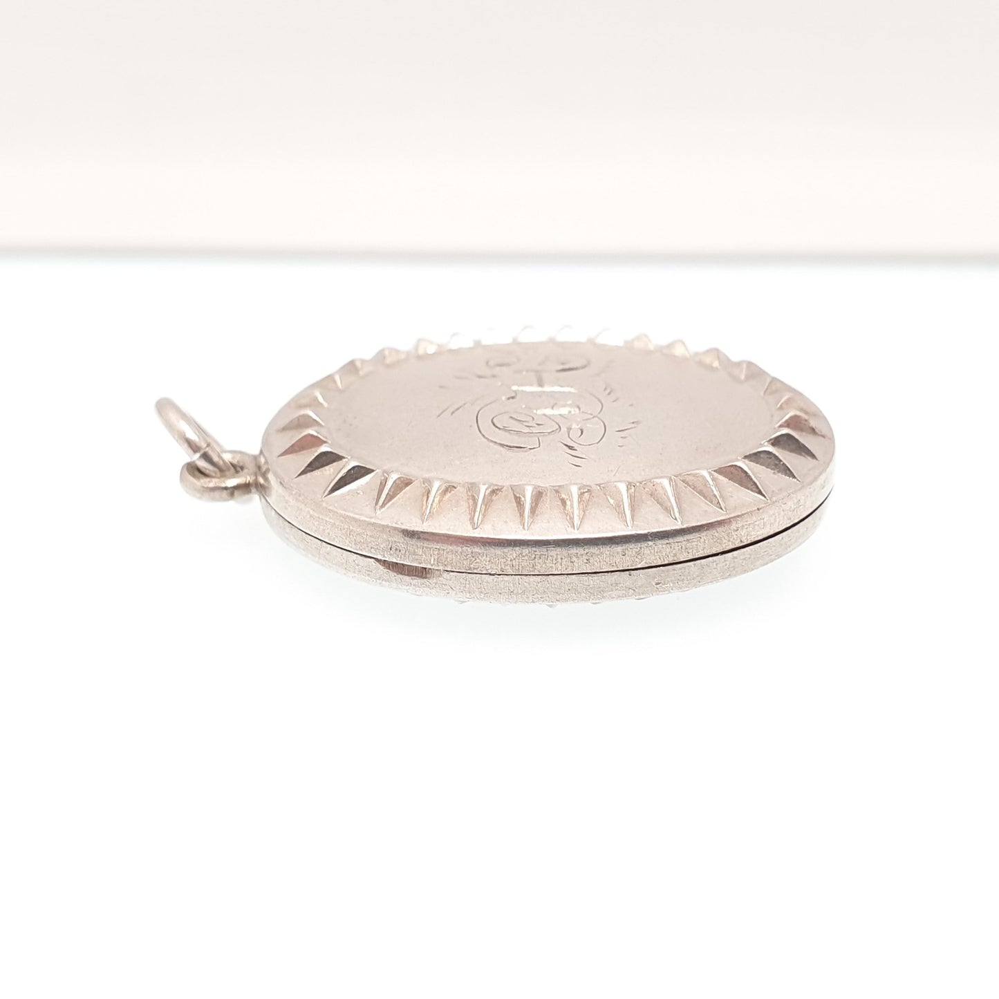 Antique Victorian Solid Silver Locket Oval Stepped Initialled GH Pendant Necklace Picture Photo Vintage Jewelry Jewellery