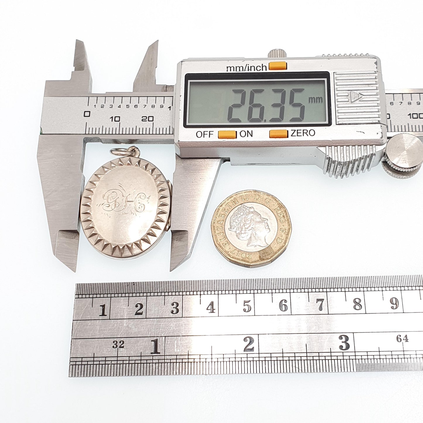 Antique Victorian Solid Silver Locket Oval Stepped Initialled GH Pendant Necklace Picture Photo Vintage Jewelry Jewellery