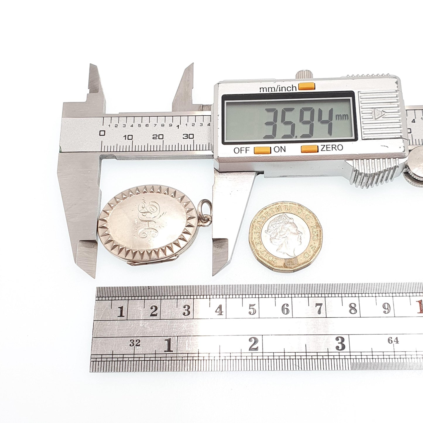 Antique Victorian Solid Silver Locket Oval Stepped Initialled GH Pendant Necklace Picture Photo Vintage Jewelry Jewellery