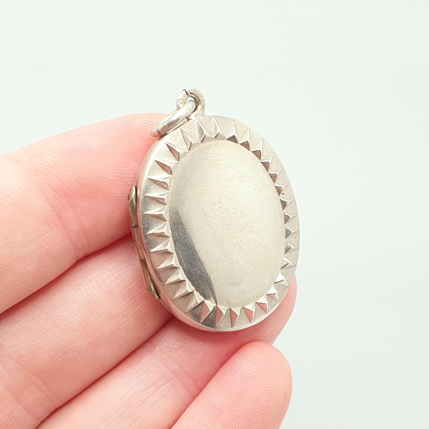Antique Victorian Solid Silver Locket Oval Stepped Initialled GH Pendant Necklace Picture Photo Vintage Jewelry Jewellery