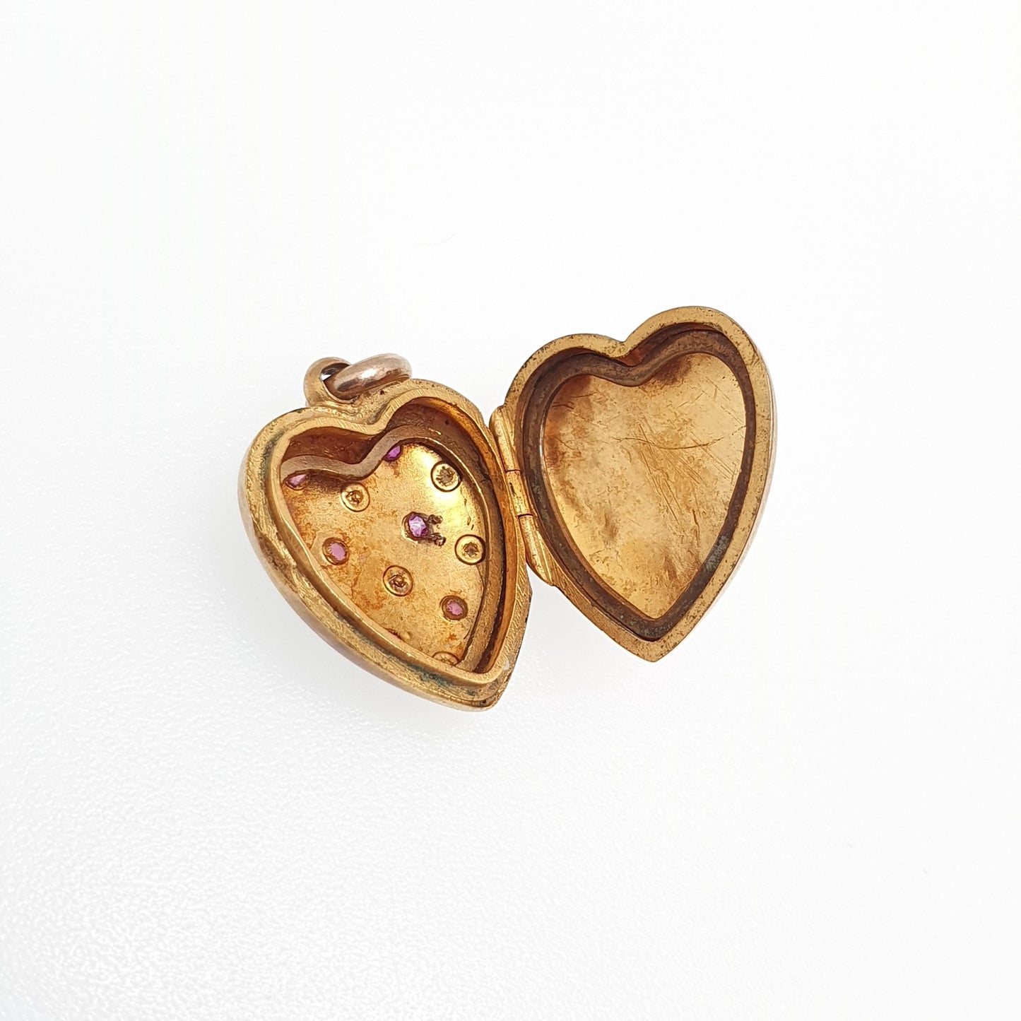 Antique 9ct 9k Gold Heart Locket Ruby Paste Seed Pearl Pave Set Victorian Pendant Back Front Small Photo Vintage Jewelry Jewellery