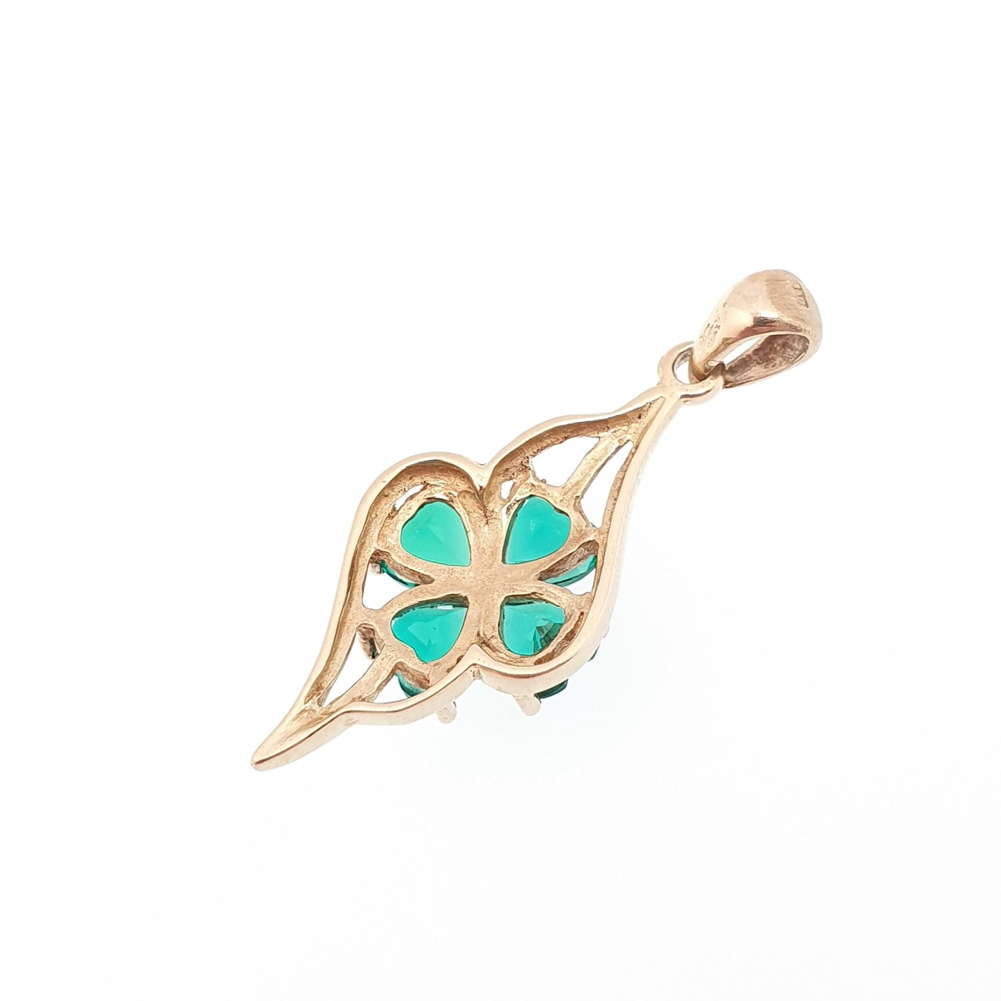 Vintage 9ct 9k Gold Clover Pendant Green Spinel & CZ Necklace Gemstone Solid 375 Lucky Good Luck Irish Jewelry Jewellery
