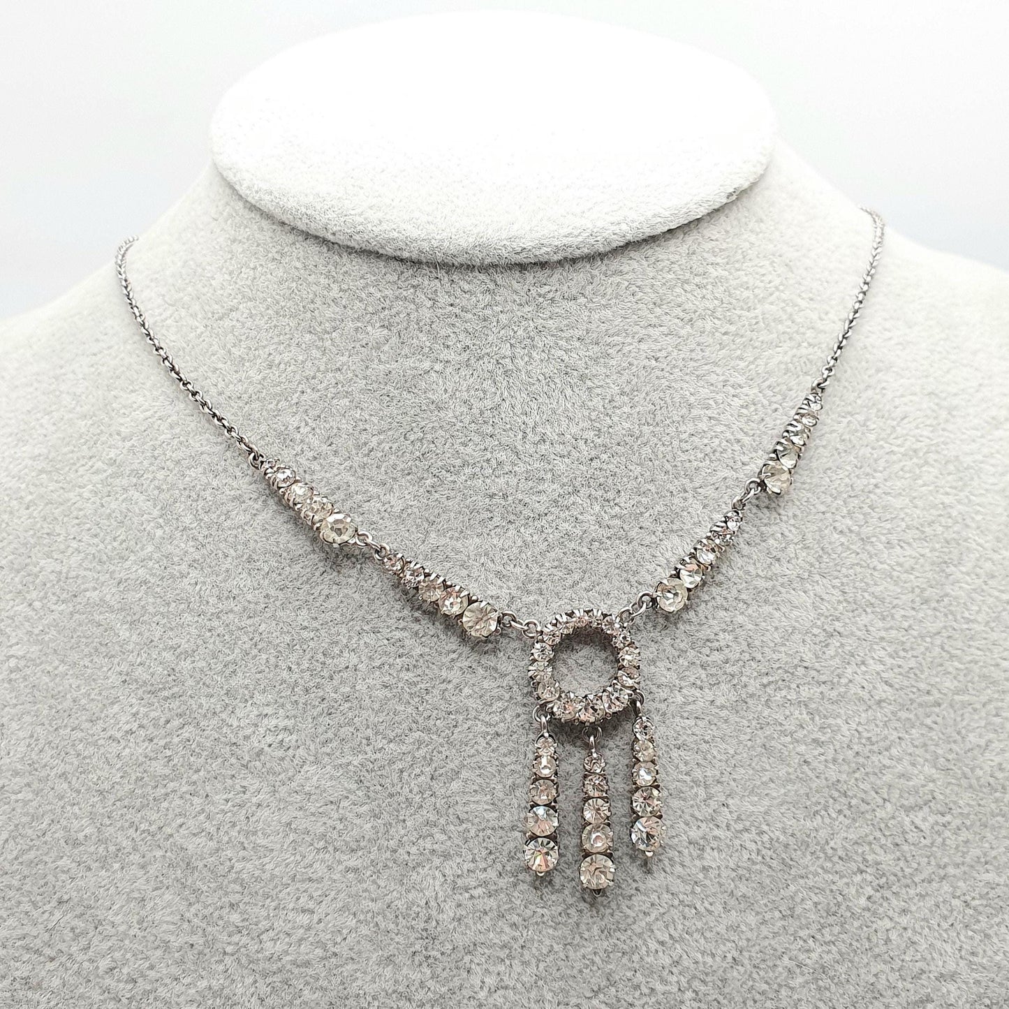 Antique Sterling Silver Diamond Paste Necklace Art Deco Tassel Pendant 1920s Vintage Chain Link Womens Jewellery Jewelry