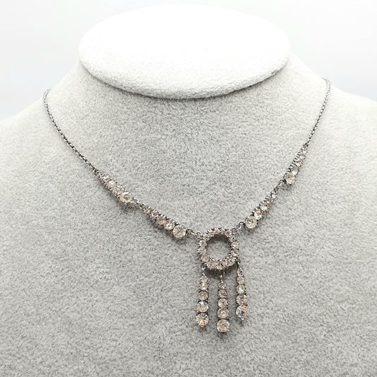 Antique Sterling Silver Diamond Paste Necklace Art Deco Tassel Pendant 1920s Vintage Chain Link Womens Jewellery Jewelry