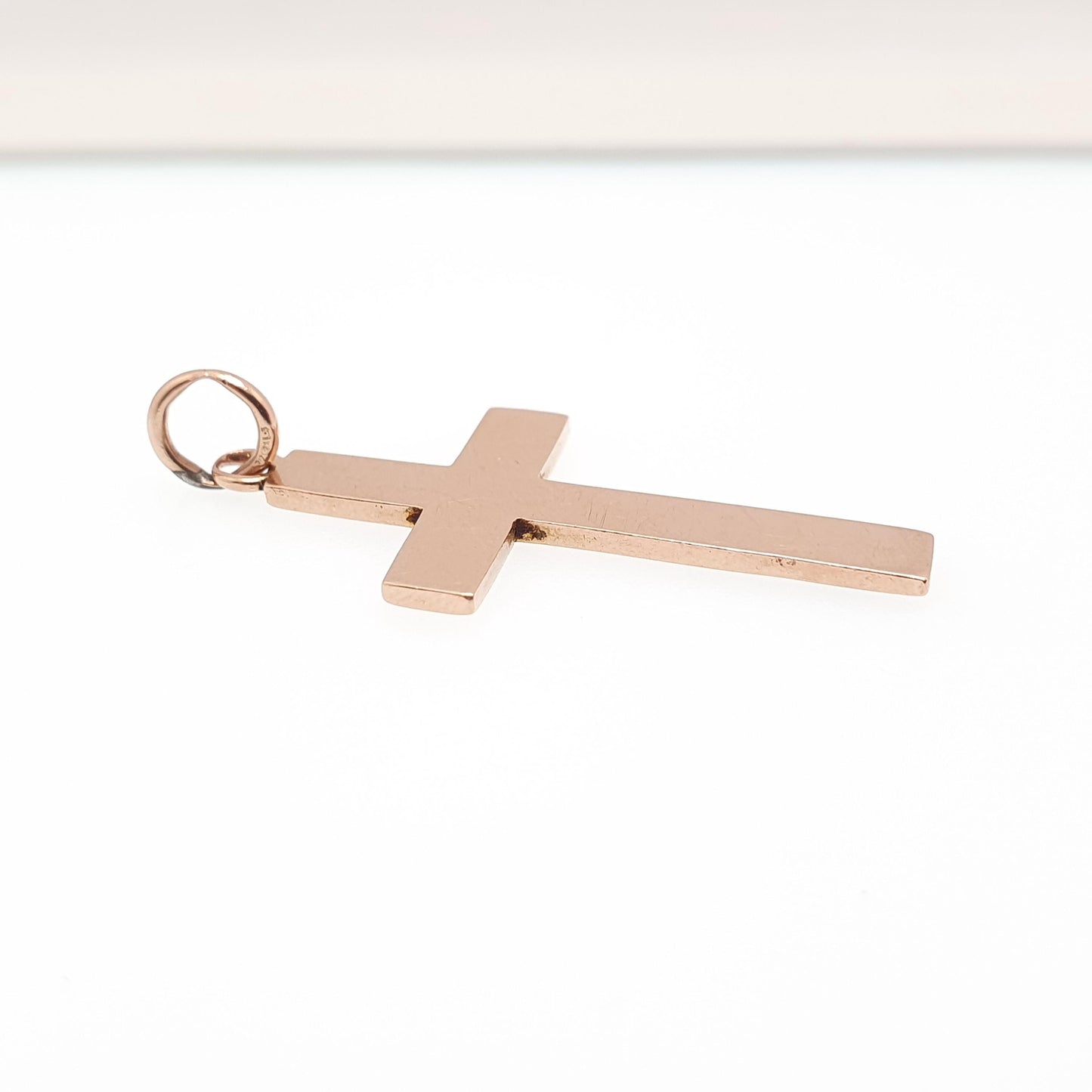 Antique 9ct 9k Rose Gold Crucifix Necklace Cross Pendant Plain Smooth 1918 Hallmark Solid 375 Vintage Womens Mens Jewellery Jewelry