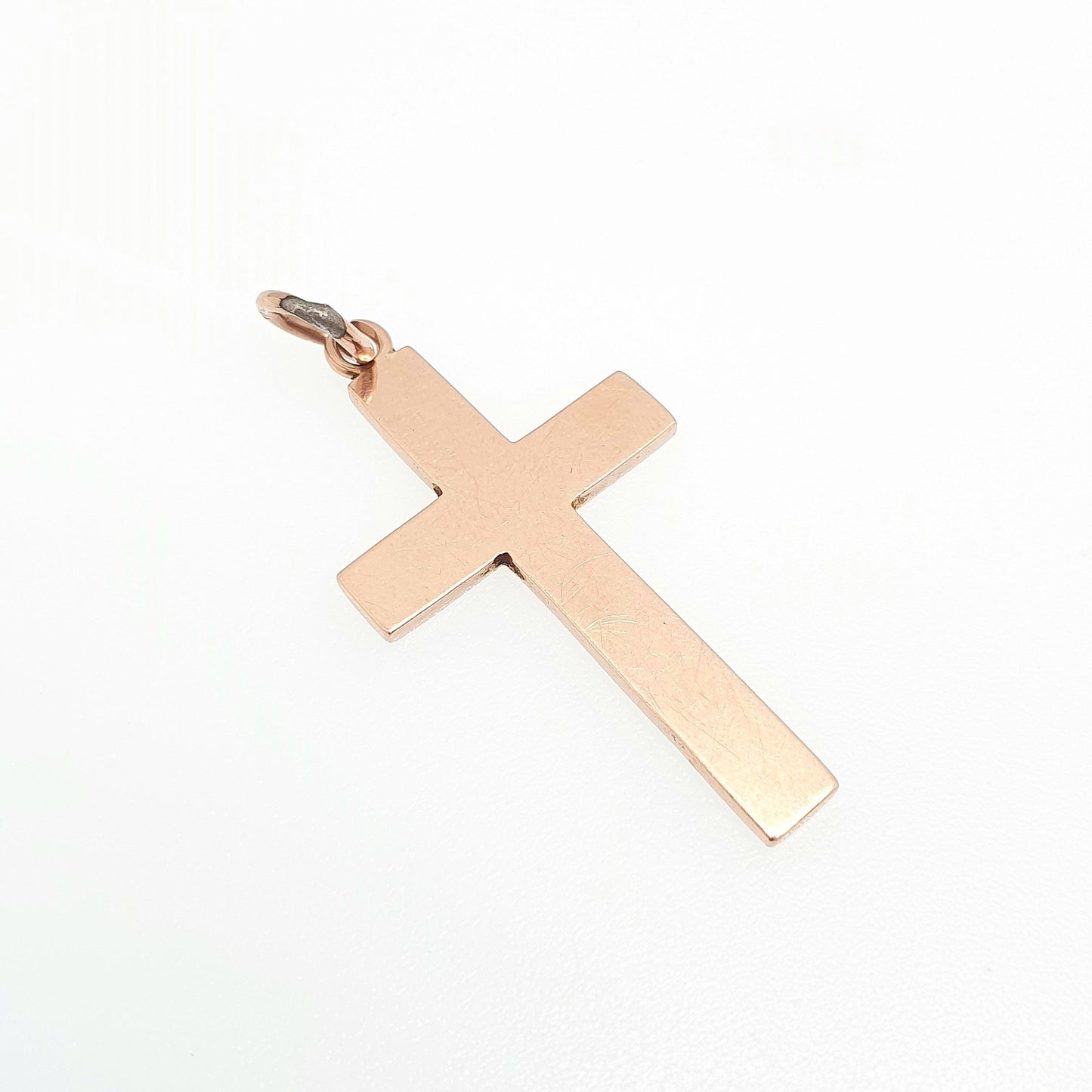 Antique 9ct 9k Rose Gold Crucifix Necklace Cross Pendant Plain Smooth 1918 Hallmark Solid 375 Vintage Womens Mens Jewellery Jewelry