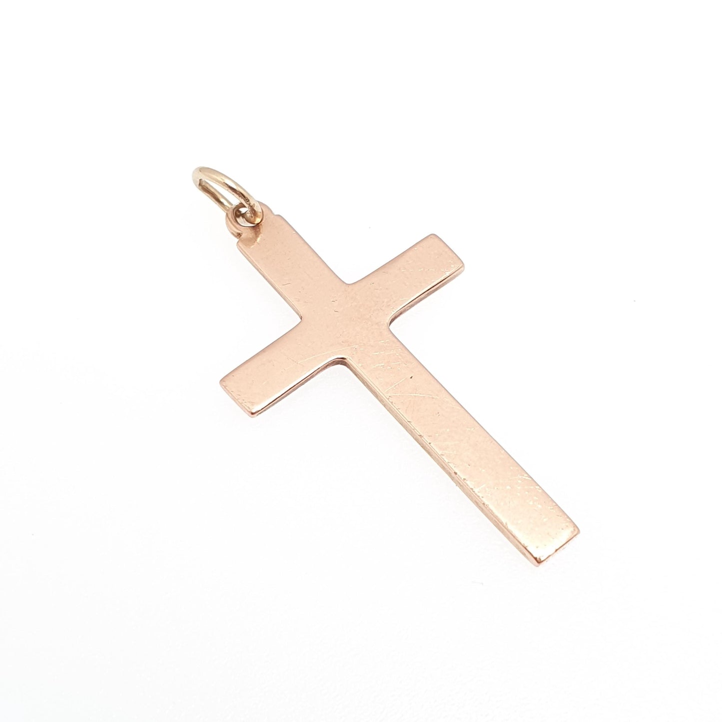 Antique 9ct 9k Rose Gold Cross Necklace Crucifix Pendant Plain Smooth 1905 Hallmark Solid 375 Vintage Womens Mens Jewellery Jewelry