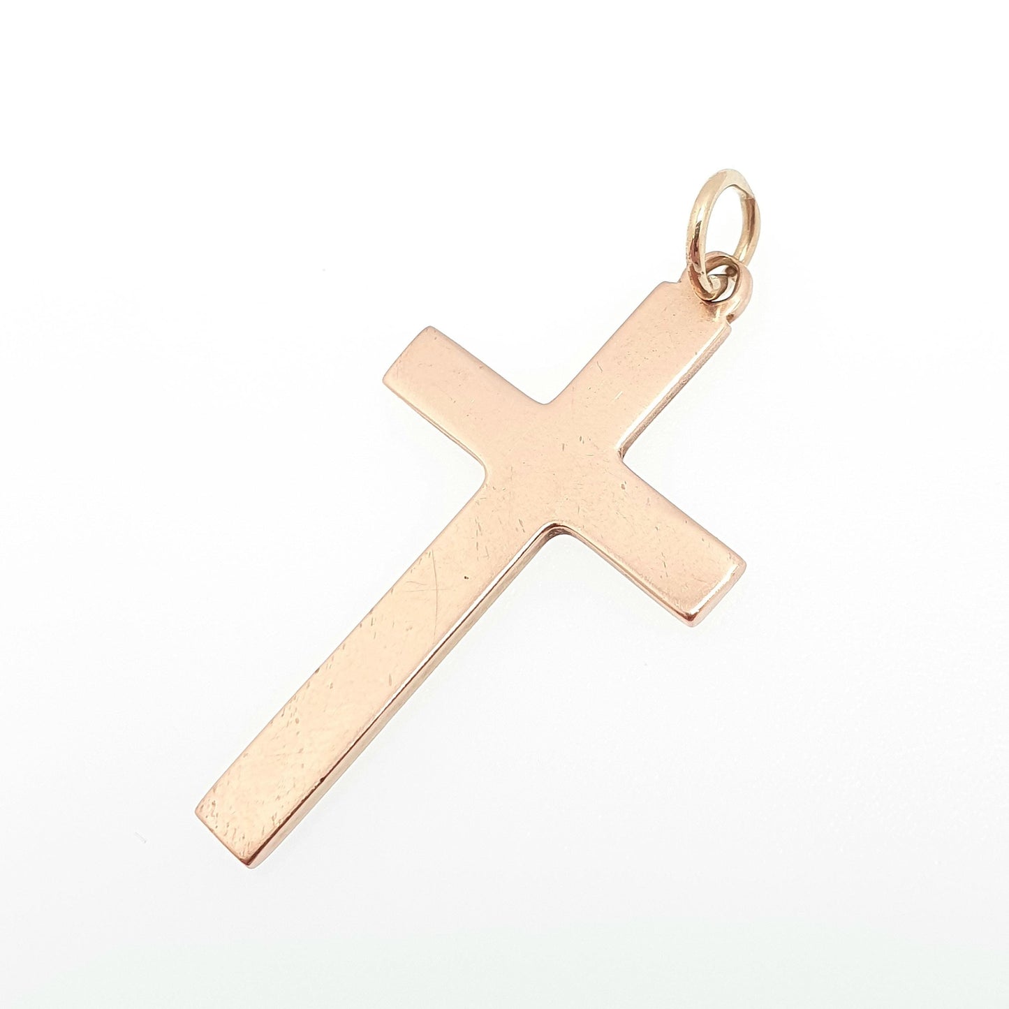 Antique 9ct 9k Rose Gold Cross Necklace Crucifix Pendant Plain Smooth 1905 Hallmark Solid 375 Vintage Womens Mens Jewellery Jewelry