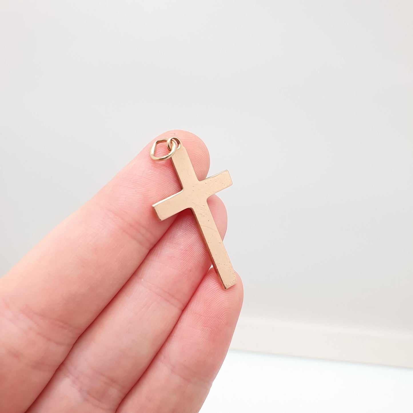 Antique 9ct 9k Rose Gold Cross Necklace Crucifix Pendant Plain Smooth 1905 Hallmark Solid 375 Vintage Womens Mens Jewellery Jewelry