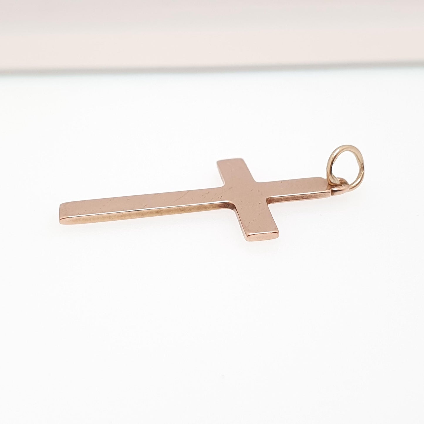 Antique 9ct 9k Rose Gold Cross Necklace Crucifix Pendant Plain Smooth 1905 Hallmark Solid 375 Vintage Womens Mens Jewellery Jewelry