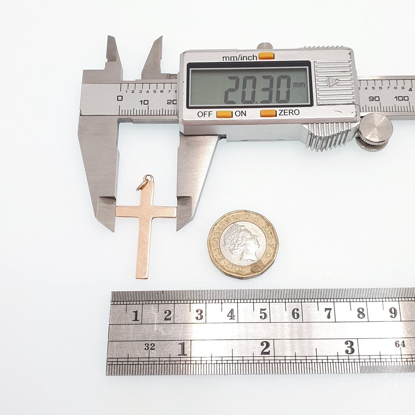 Antique 9ct 9k Rose Gold Cross Necklace Crucifix Pendant Plain Smooth 1905 Hallmark Solid 375 Vintage Womens Mens Jewellery Jewelry