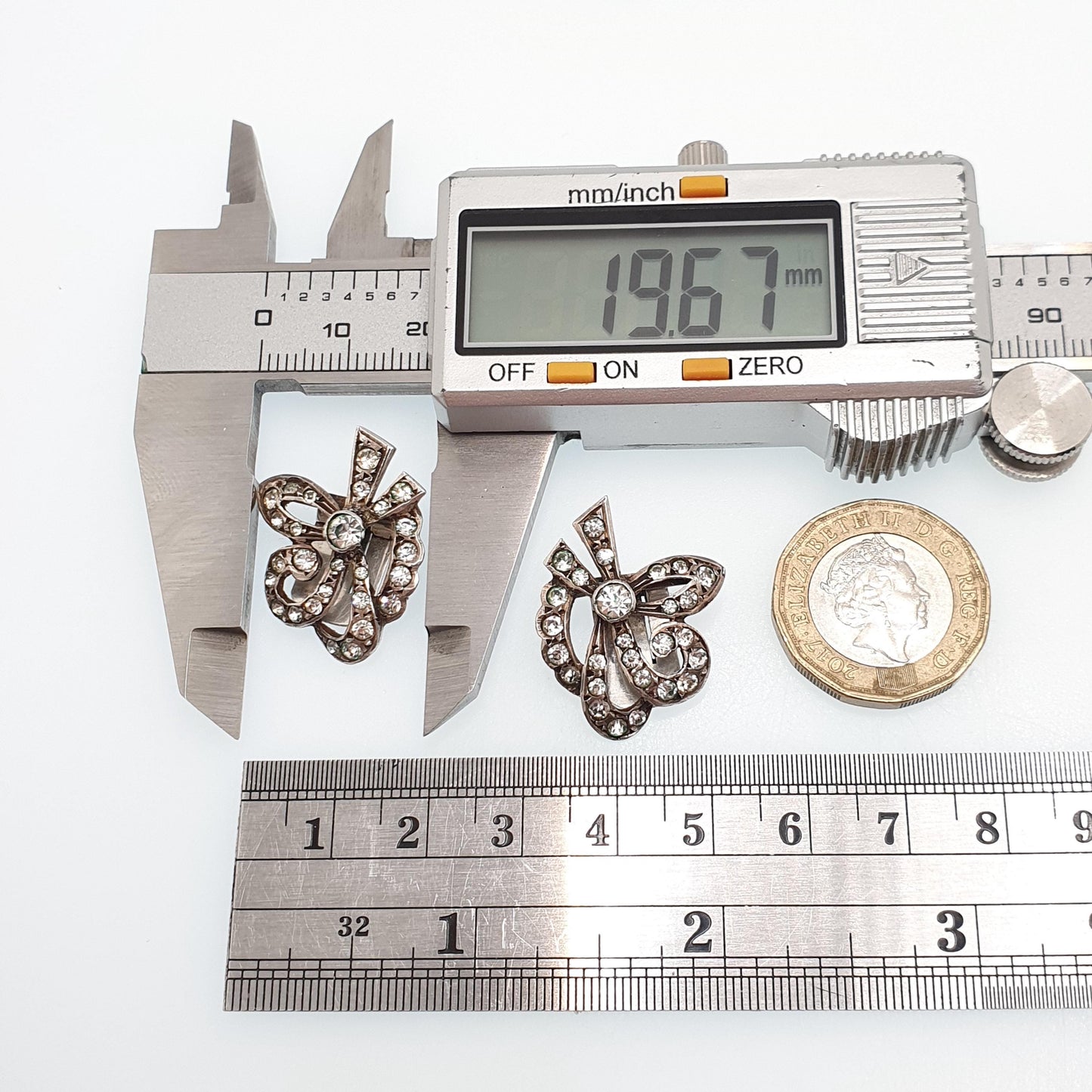 Antique Art Deco Solid Silver Bow Earrings Diamond Paste 1920s Clip On Flapper Cocktail Vintage Sparkly  Jewelry Jewellery