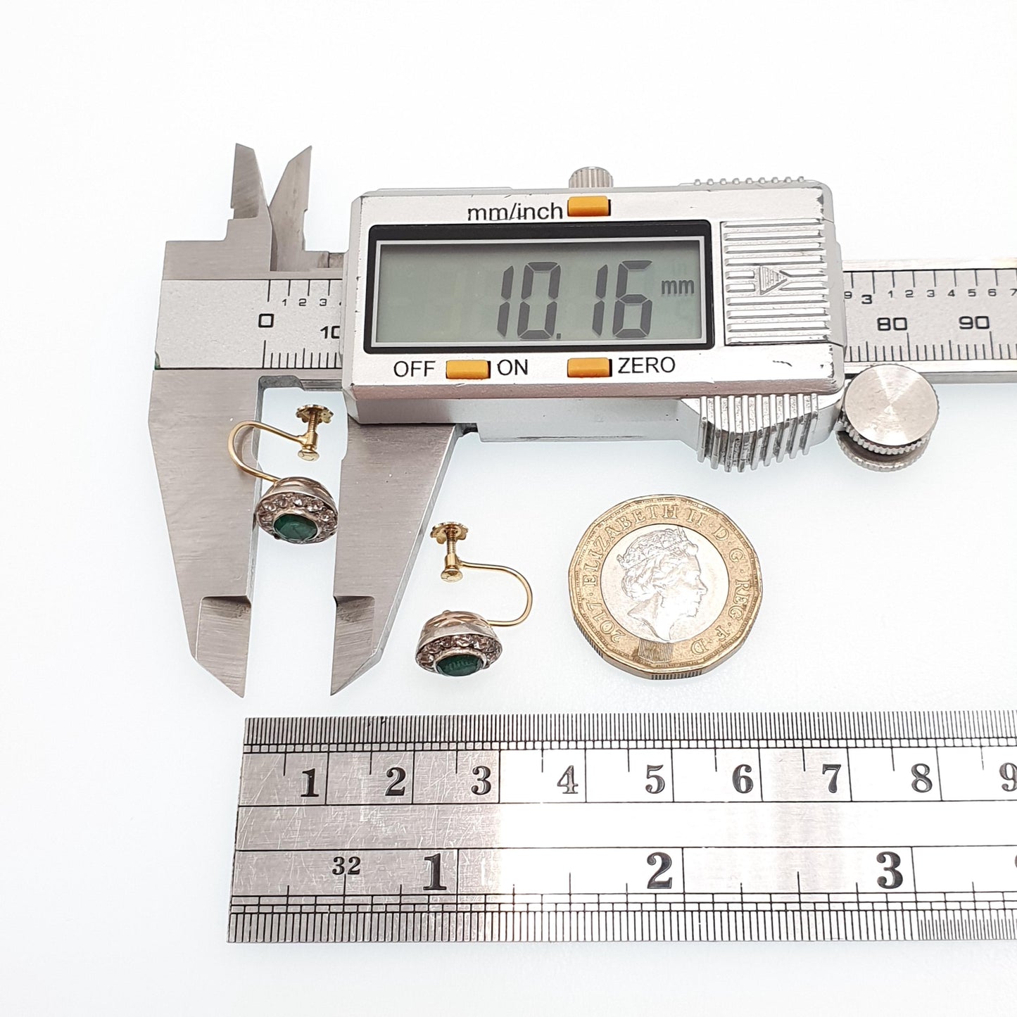 Antique 9k 9ct Gold Emerald Earrings White Sapphire Cluster Halo Solid Silver Set Solid 9kt Vintage Jewellery Jewelry