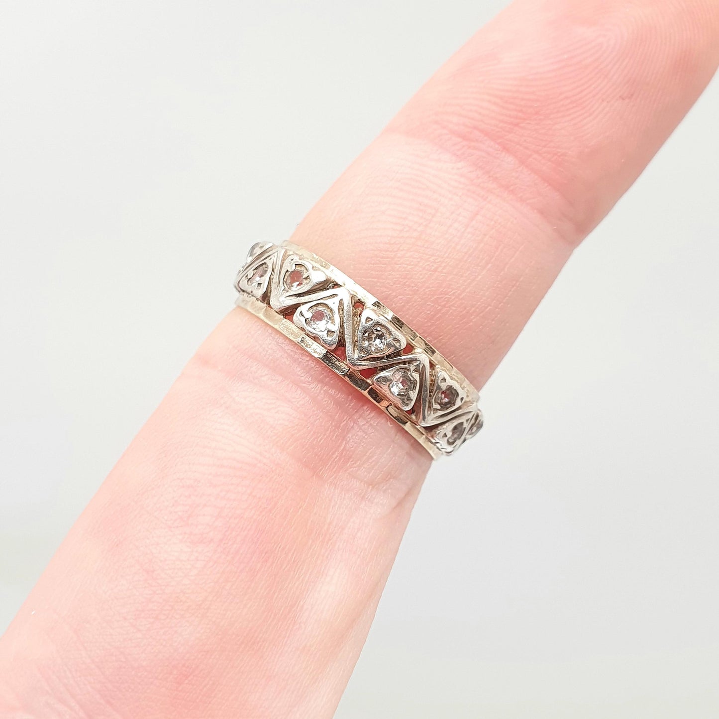 Antique 9ct 9k Gold Eternity Ring White Spinel Sterling Silver Band Solid 9kt Gold Art Deco Vintage 1920s Womens Jewelry Jewellery