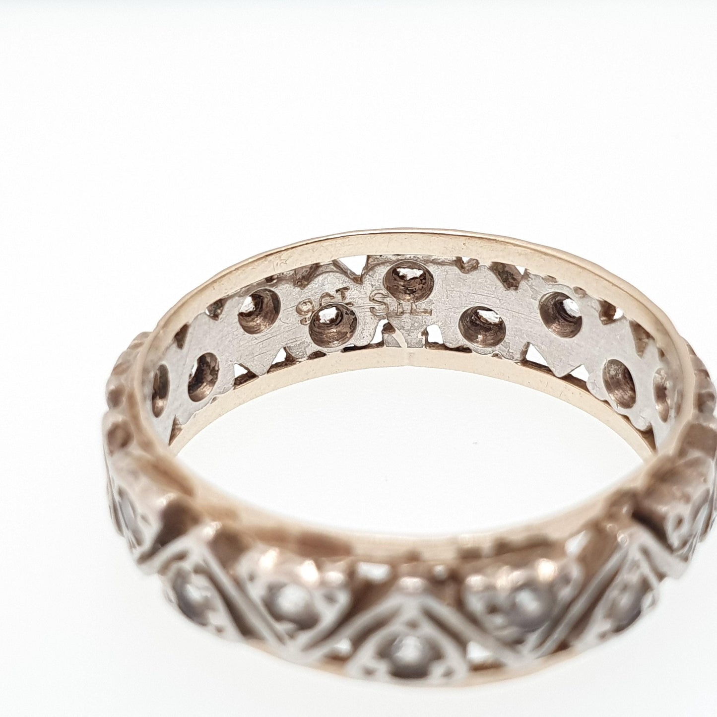 Antique 9ct 9k Gold Eternity Ring White Spinel Sterling Silver Band Solid 9kt Gold Art Deco Vintage 1920s Womens Jewelry Jewellery