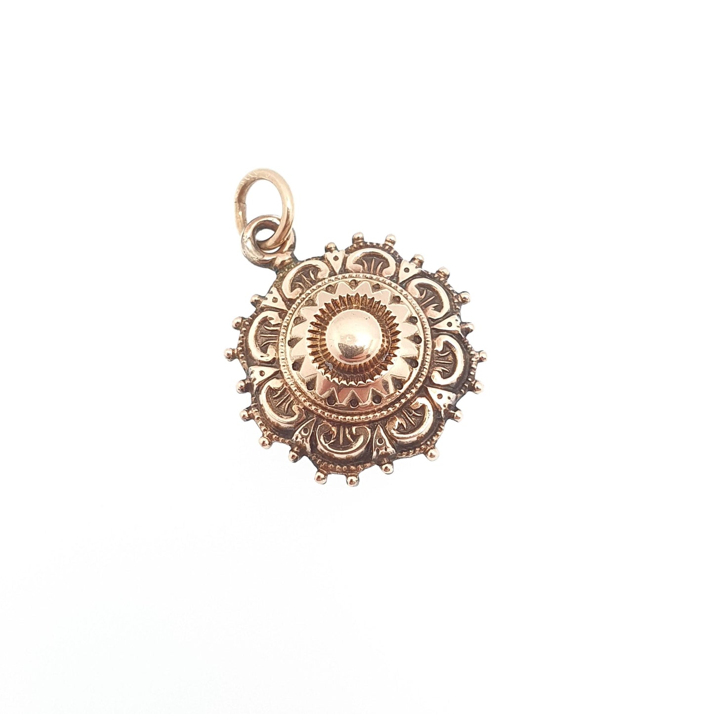 Antique Victorian 9ct 375 Gold Pendant Etruscan Necklace Dome Beaded Fine Estate Hanging Solid 9k 9kt Vintage 1800s Jewelry Jewellery