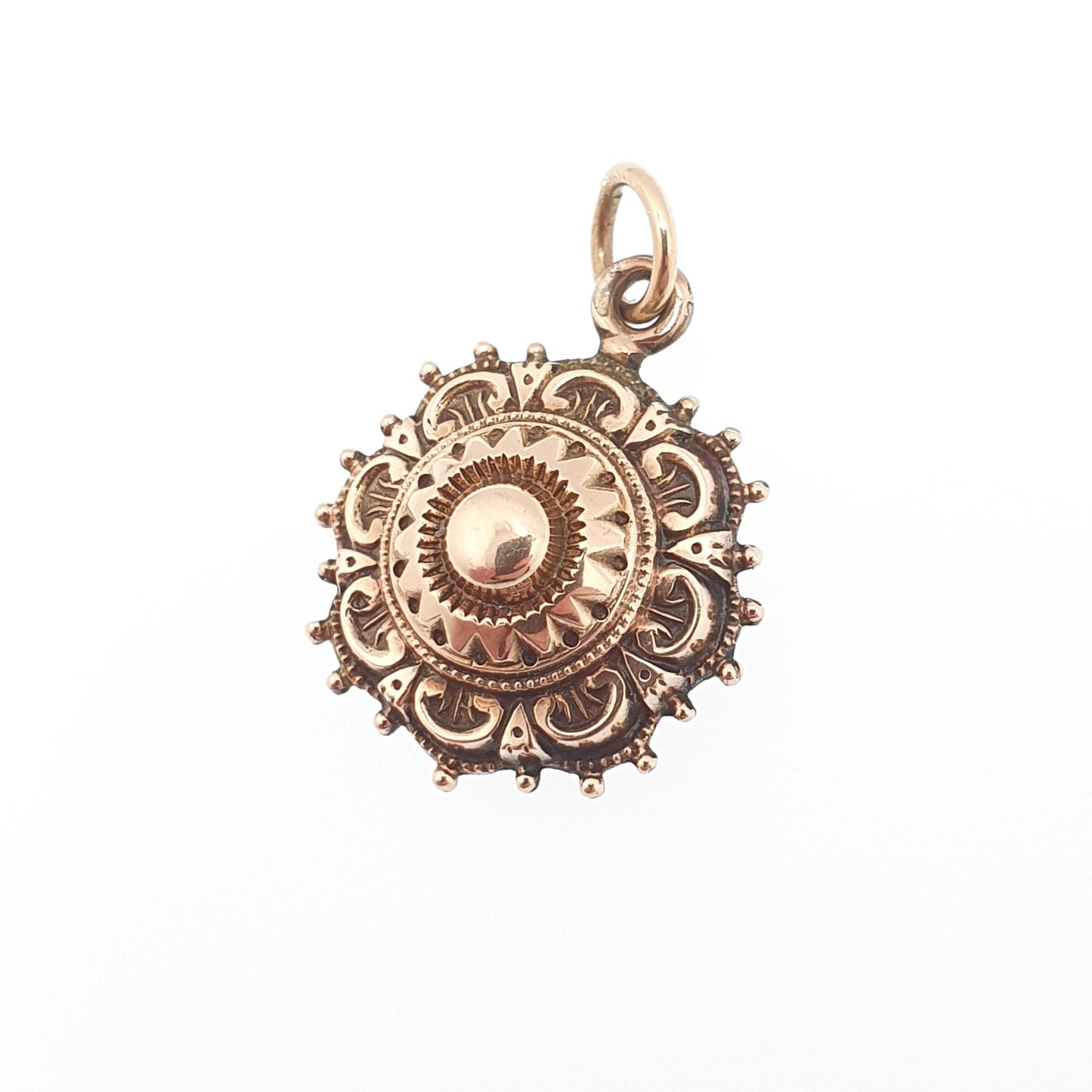 Antique Victorian 9ct 375 Gold Pendant Etruscan Necklace Dome Beaded Fine Estate Hanging Solid 9k 9kt Vintage 1800s Jewelry Jewellery